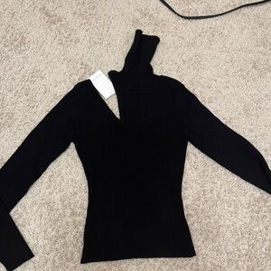 Petite Studio Black Asymmetrical Turtleneck Sweater